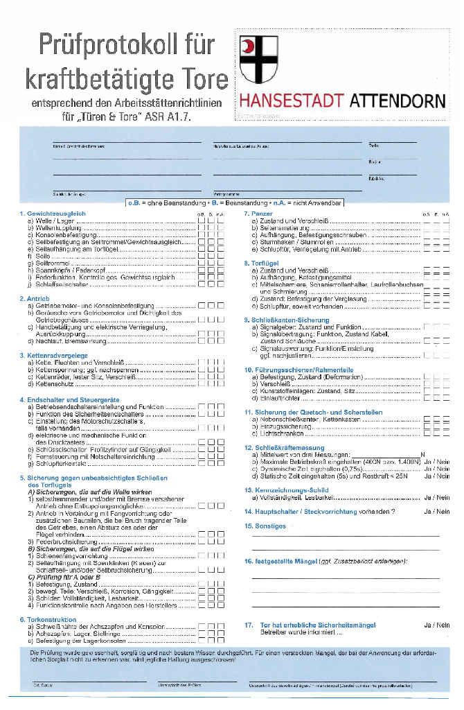 ASR Prüfprotokoll Block mit Durchschlag