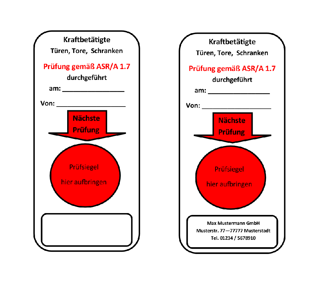 Grundplakette Geprüft/Prüfung gemäß ASR/A1.7 Kraftbetätigte Türen, Tore und Schranken (1080)